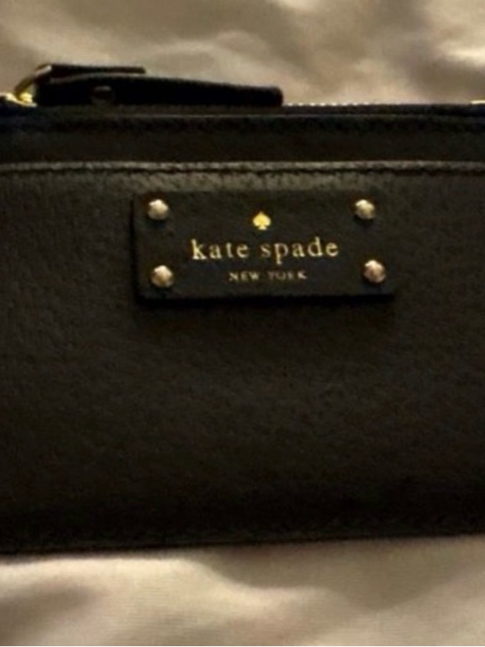 kate spade Black Leather Zip I.D.  Coin Pouch with Gold Hardware